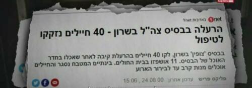 Suite à une intoxication dans une base militaire au centre d’Israel, <br>40 soldats ont reçus des soints.